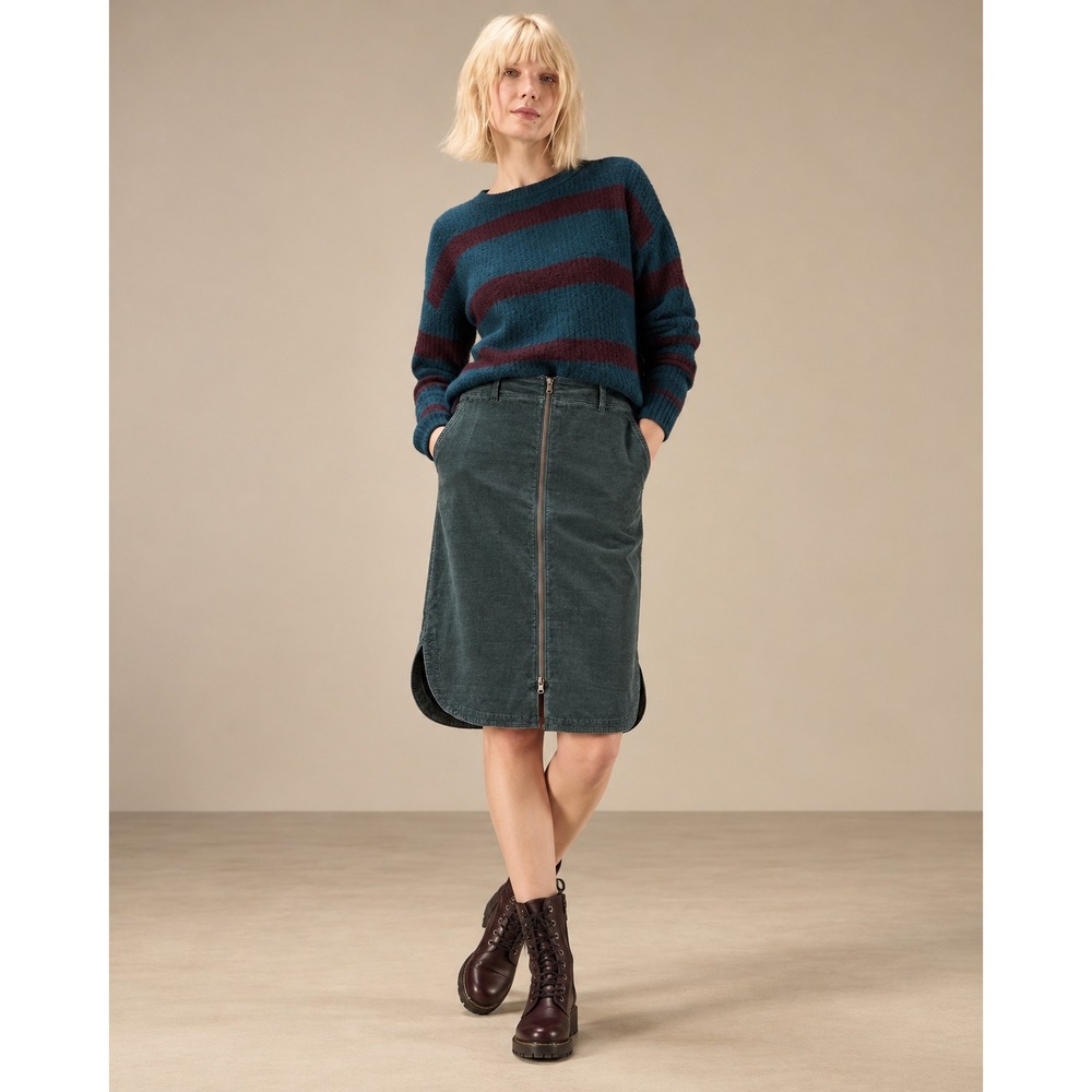 Nile Green Corduroy Zip Front Midi Skirt Organic Cotton Blend Size L